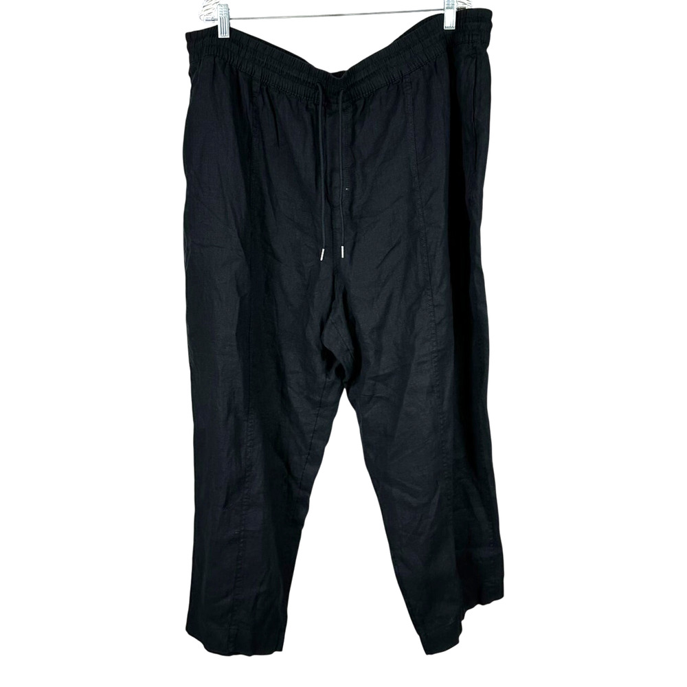 Athleta Retreat High Rise Linen Ankle Pant Black Women's Size 3X New With Tags